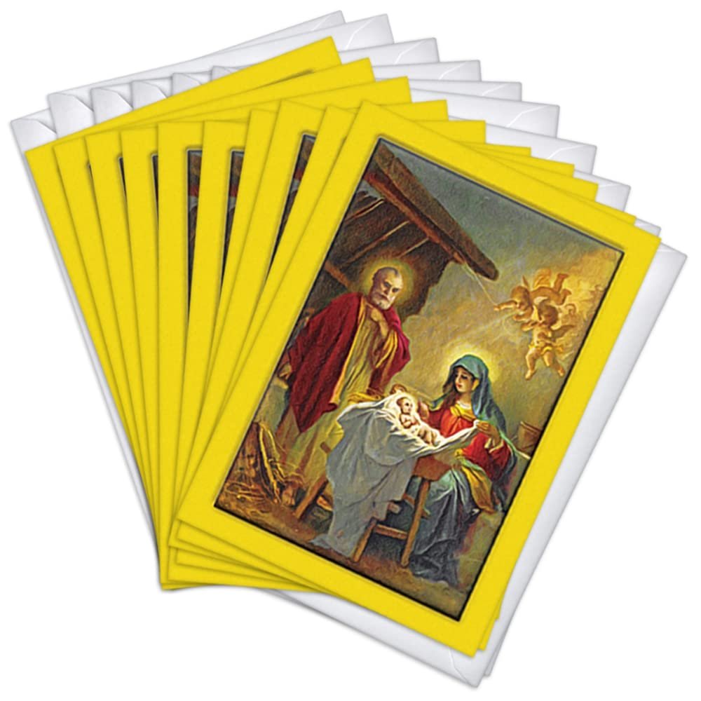 Wright Home & Gift Golden Nativity Religious Christmas Greeting Cards | 10 Pack Bulk Set + 10 Envelopes (4x6)