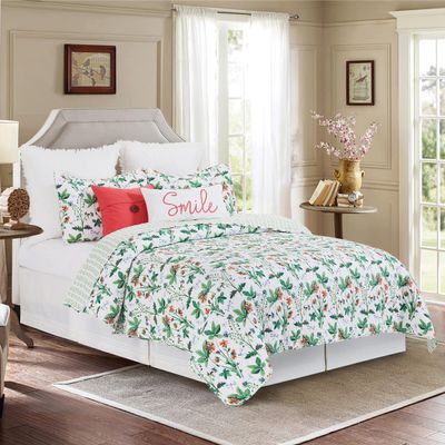 C&F Home Clover Bug 2 Piece Twin Quilt Set Green Floral Print 100% Cotton Lightweight Machine Washable Reversible Bedspread Coverlet Twin 2 Piece Set Green