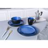 16 Piece Round Unique Lipped Edge Blue Black Stoneware Dinnerware Sets - Dishwasher & Microwave Safe Heavier Material Two Tone Bold Attractive Artfully Design Durable Round Plates, Bowls and Cups Set view 2