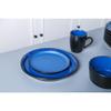 16 Piece Round Unique Lipped Edge Blue Black Stoneware Dinnerware Sets - Dishwasher & Microwave Safe Heavier Material Two Tone Bold Attractive Artfully Design Durable Round Plates, Bowls and Cups Set view 3