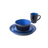 16 Piece Round Unique Lipped Edge Blue Black Stoneware Dinnerware Sets - Dishwasher & Microwave Safe Heavier Material Two Tone Bold Attractive Artfully Design Durable Round Plates, Bowls and Cups Set view 4