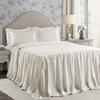 3 Piece French Country Wheat Tan Ticking Stripe Ruffled Bedspread King Size, Pinstripes Printed Trendy Shabby Chic Bedding Set, All Season Ruffled Edges Classic Look Stylish Design Farmhouse Bedding view 1