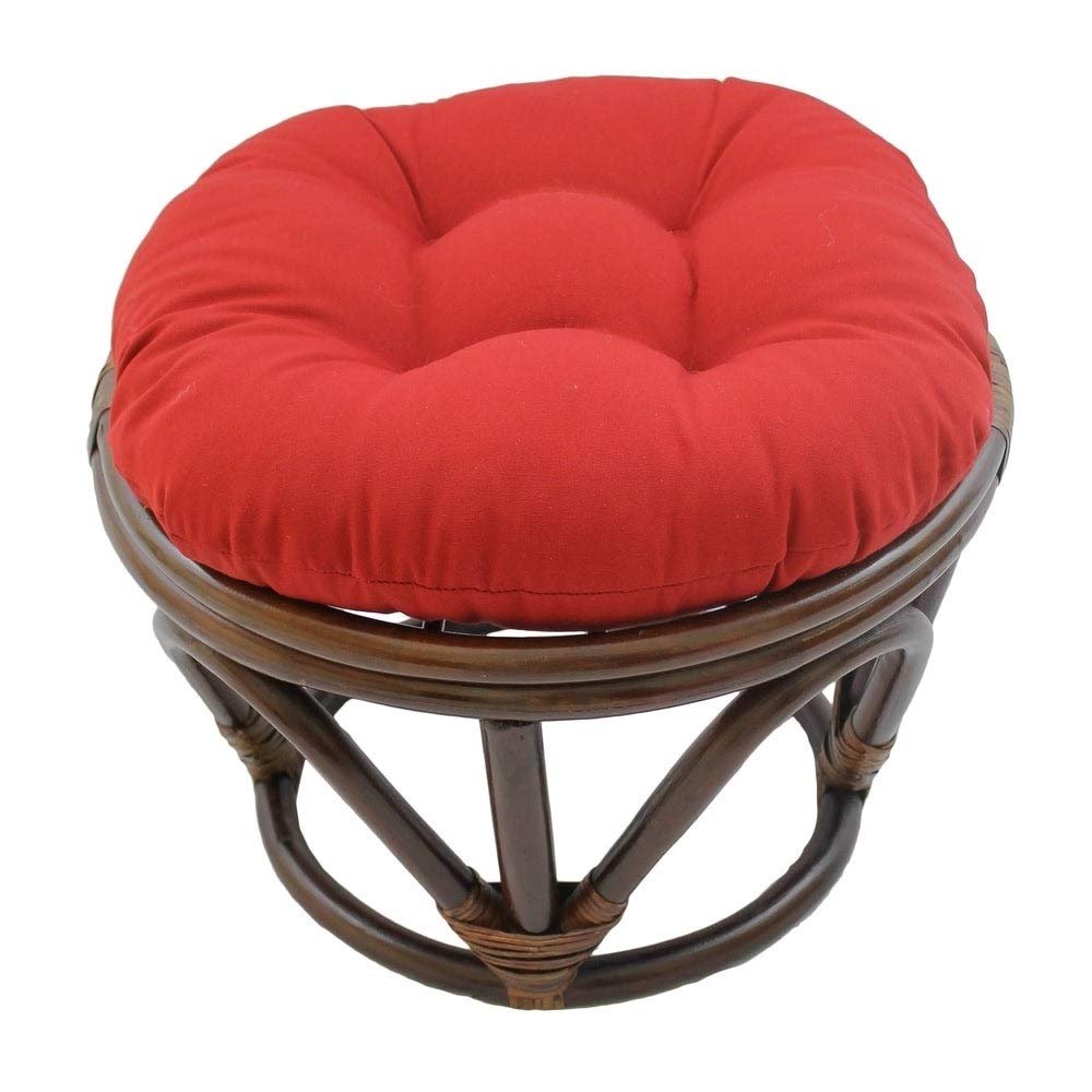 18 Inch Cherry Red Round Footstool Papasan Chair Cushion - Indoor Durable Traditional Style Microsuede Bohemian Frame with Padded Cushion Soft Tufted Thick Pad Blazing Needles Rattan Standard Ottoman