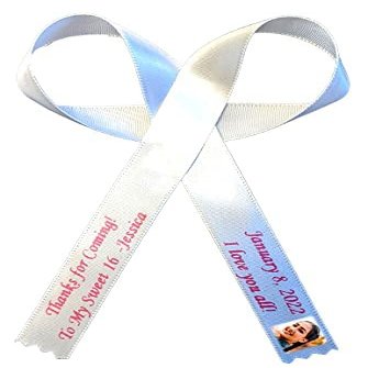 Custom Printed Favor Bow Personalized Ribbon For Birthday Wedding Christmas Communion Baptism Sweet 16 Sweet 15 Baby Shower Bar Mitzvah Bat Mitzvah Party Quinceanera Listones Personalizados Graduation