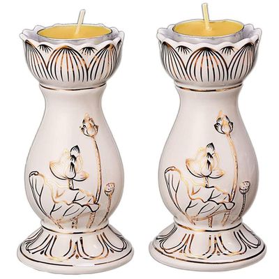 1pair Home Buddhist Temple Buddha Ceramic Butter Lamp Holder Light Candle Holder Lotus Lamp