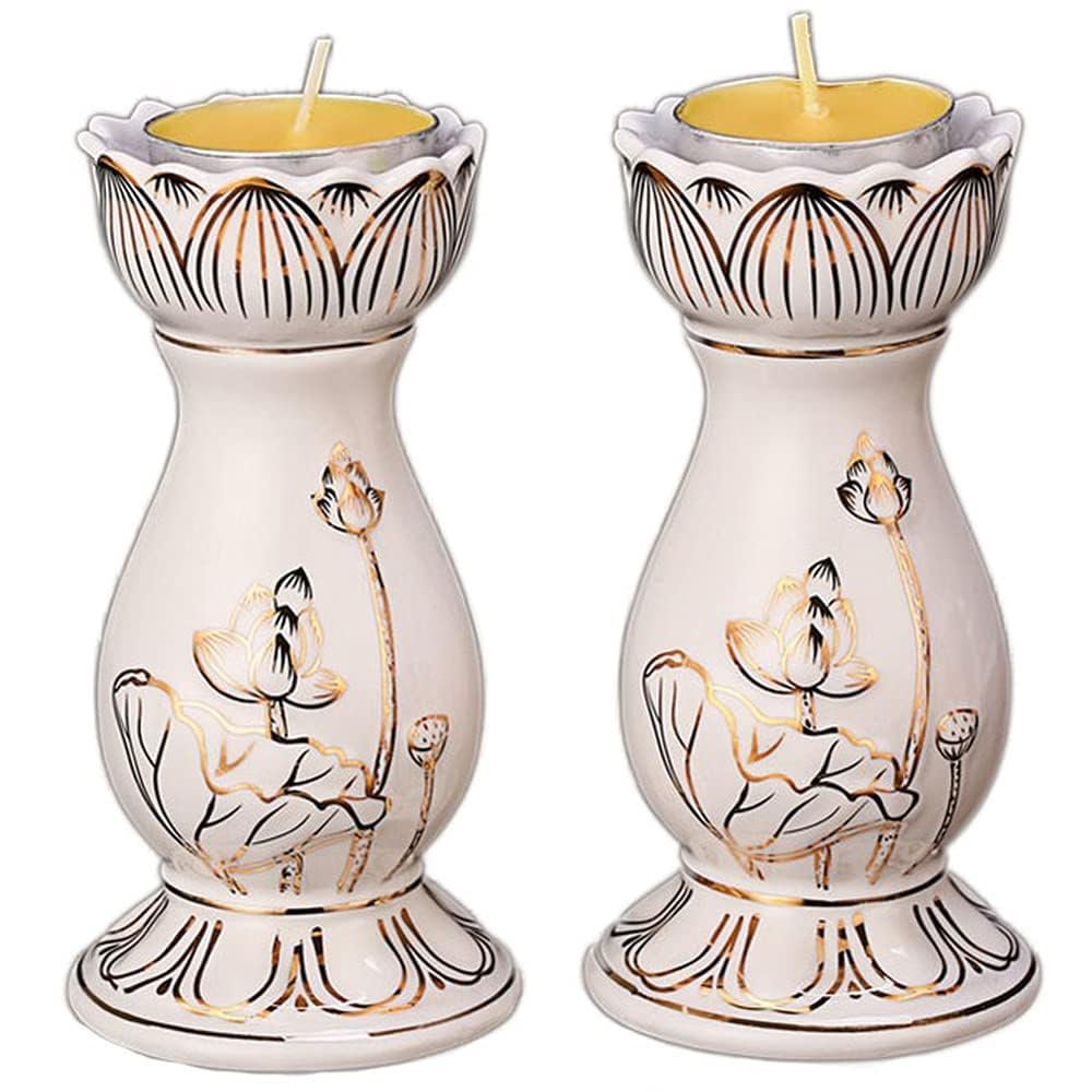 1pair Home Buddhist Temple Buddha Ceramic Butter Lamp Holder Light Candle Holder Lotus Lamp