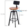 Breakfast Bar Chairs Set of 2, Industrial Vintage Kitchen Counter Height Adjustable Bar Stool, Metal Frame Legs, Solid Wood Swivel Bar Cabinets Chair view 3
