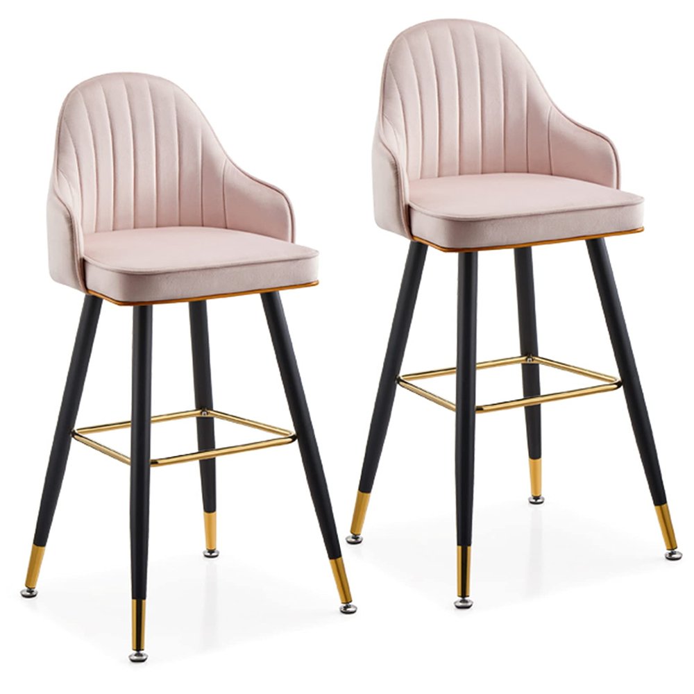 Barstools Set of 2 Velvet Bar Stool Tall Kitchen Stools with Backrest for Breakfast Bar, Counter, Kitchen and Home