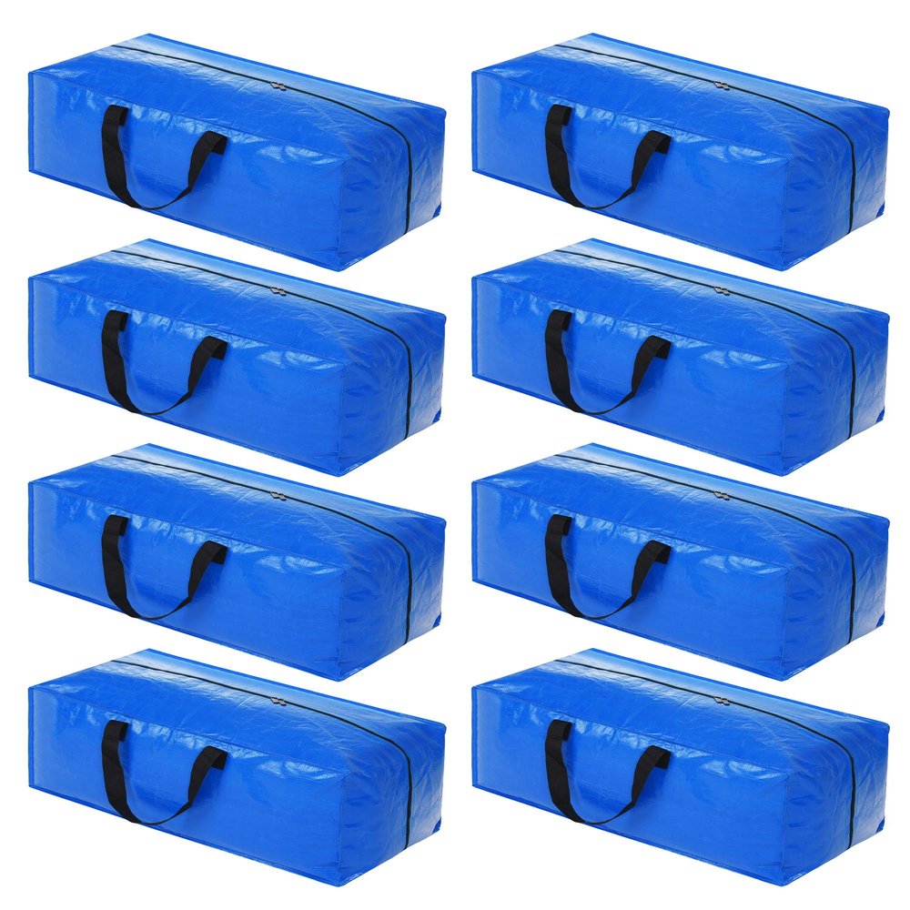 8 Pack Heavy Duty Extra Large Moving Bags Storage Tote - Strong Handles& Backpack Straps - Space Saving Storage Bags Alternative to Moving Boxes and Bins,Compatible with Ikea Frakta Cart, Blue