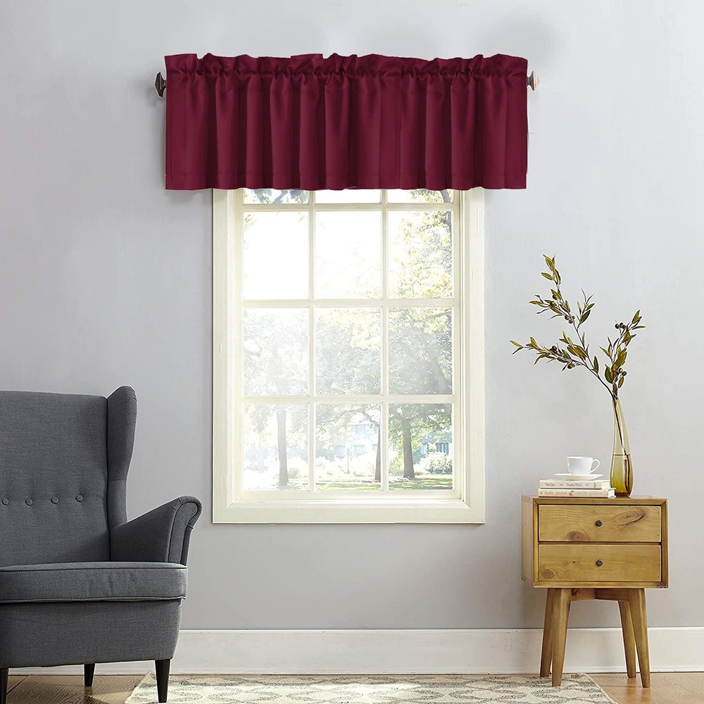 Cozomiz 2 Panels Blackout Curtain Valances Short Curtains Rod Pocket Window Treatments Privacy Decorative Short Winow Valance Curtains for Kitchen Bathroom Living Room 52" W x 18" H Burgundy