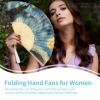 Cyrank Foldable Hand Fan, 2PCS Hand Held Silk Folding Fan Chinese Handheld with Frames Decorative Starry Night Pattern for Dancing Cosplay Wedding Party Props Decoration view 3