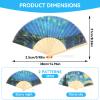 Cyrank Foldable Hand Fan, 2PCS Hand Held Silk Folding Fan Chinese Handheld with Frames Decorative Starry Night Pattern for Dancing Cosplay Wedding Party Props Decoration view 4