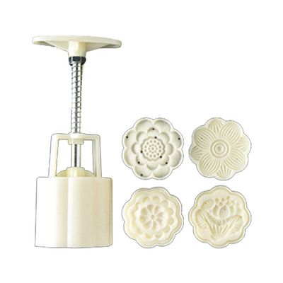 Moon Cake Mold Cookie Stamp for DIY 50g Mooncake Barrel Mold with 4/6 Flower Stamps Hand Press Moon Cake Pastry Molds DIY Bakeware Mid-Autumn Festival