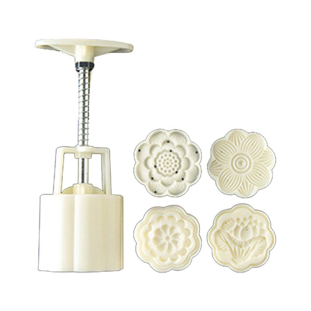 Moon Cake Mold Cookie Stamp for DIY 50g Mooncake Barrel Mold with 4/6 Flower Stamps Hand Press Moon Cake Pastry Molds DIY Bakeware Mid-Autumn Festival