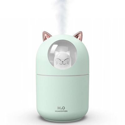 Small Humidifiers in Car,300ML Portable Air Mini Humidifier,Waterless Auto-Off Cool Mist Diffuser for Bedroom,Kid Babyroom,Home,Office Desktop,Travel,USB plug in,2 Mist Modes,Quiet,Green
