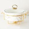 2 Quart Round Chafing Dish Buffet Set, Ceramic Marble Finish Chafer with Glass Lid, Chafer and Buffet Warmer Set for Buffet Weddings Parties Banquets,White,B view 1