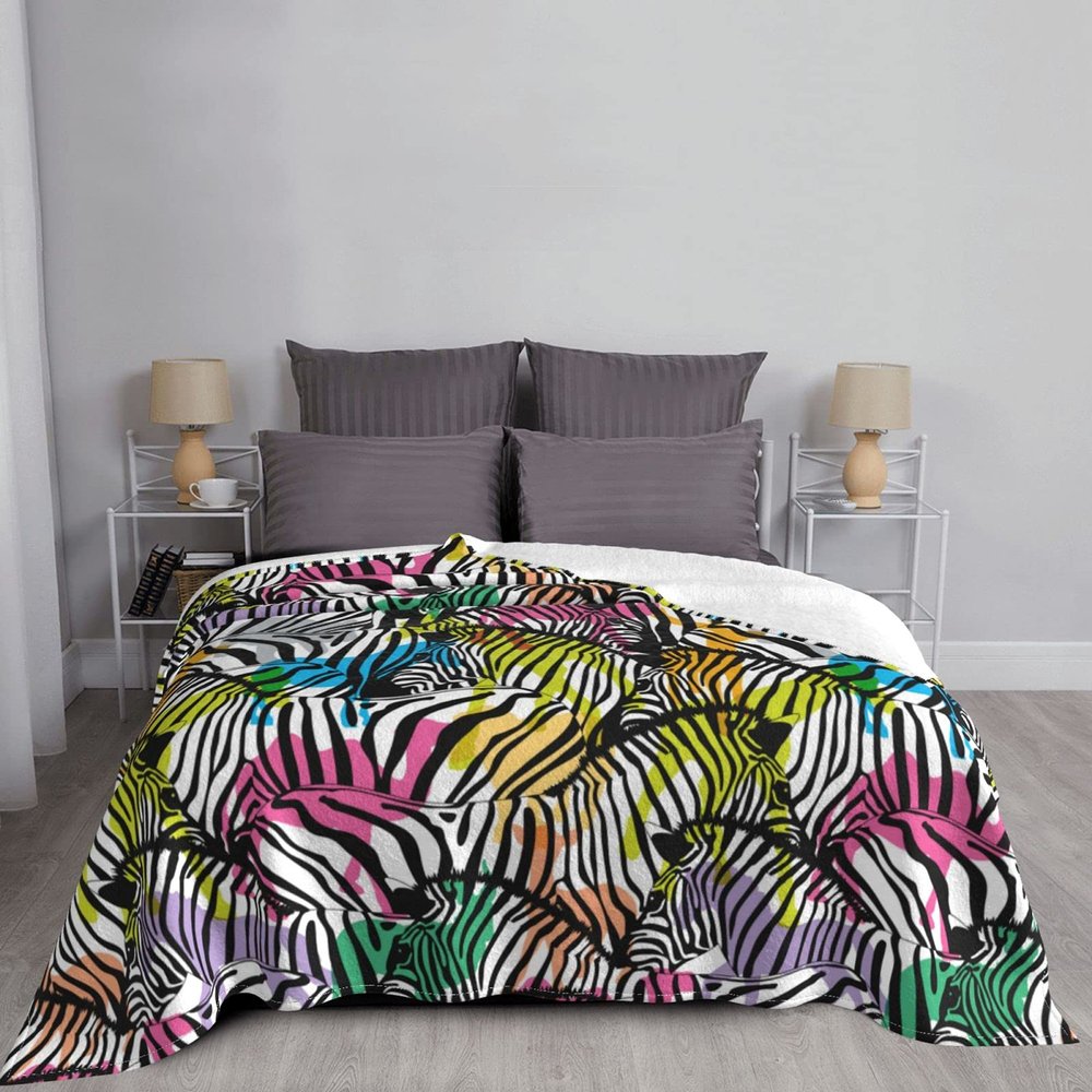 Color Zebra Flannel Fleece Throw Blankets Soft Microfiber Blanket for Sofa Bed Travel Bedroom Blanket 60"x50"