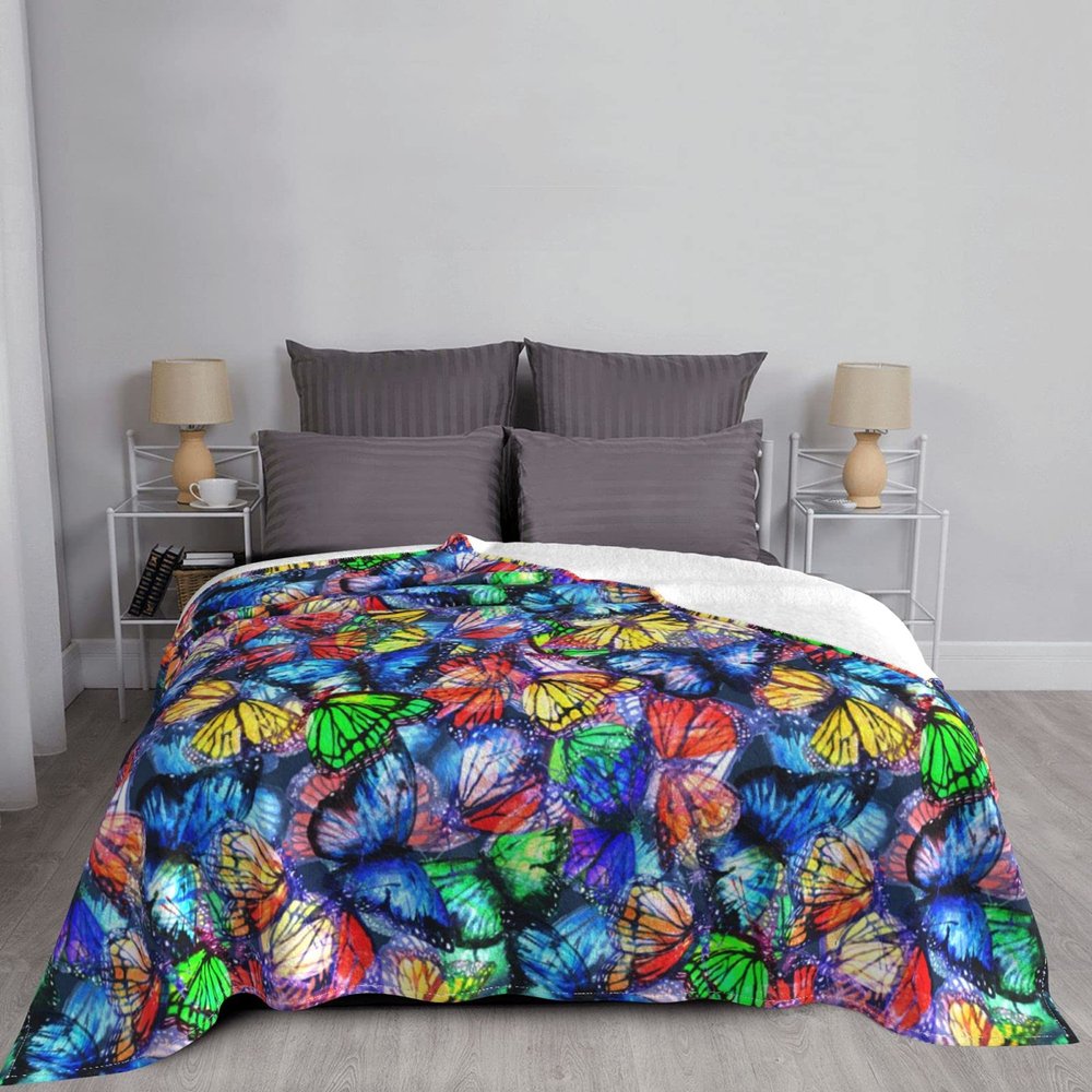 Butterfly Color Flannel Fleece Throw Blankets Soft Microfiber Blanket for Sofa Bed Travel Bedroom Blanket 80"x60"