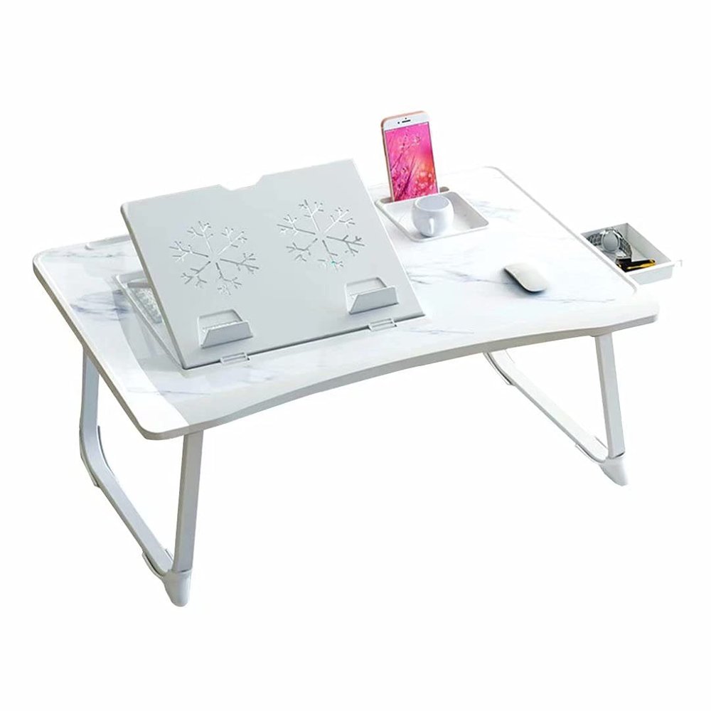 HGTRH Portable Adjustable Laptop Bed Desk Stand Tray Table Cup Holder, Bed Table Tray Dorm Room with Storage Drawer Adjustable 6-Level Tilt Angle for Eating Reading Working on Bed Couch