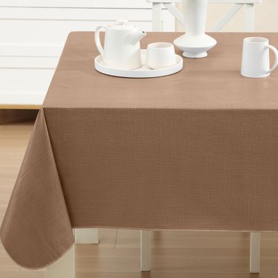 Newbridge Basketweave Vinyl Flannel Backed Tablecloth, 60 x 102 Inch Rectangle, Taupe, Basket Weave Textured Indoor Outdoor Waterproof Table Cover for Patio, Kitchen, Dining
