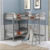Triple Bunk Bed Twin Size Wood L-Shaped Corner Bunk Bed Frame 3 Bed Bunk Loft Bed with Full Length Guardrails and Flat Ladder, 3 Bed Bunk, No Box Spring Needed (Gray+Wood) view 1