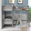 Triple Bunk Bed Twin Size Wood L-Shaped Corner Bunk Bed Frame 3 Bed Bunk Loft Bed with Full Length Guardrails and Flat Ladder, 3 Bed Bunk, No Box Spring Needed (Gray+Wood) view 3