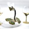 5 Piece Wine Decanter & Glasses Gift Set Hand-Blown Glass Embellished with Enamel and Colorful Crystal Details - Butterfly Design view 3