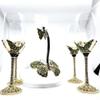 5 Piece Wine Decanter & Glasses Gift Set Hand-Blown Glass Embellished with Enamel and Colorful Crystal Details - Butterfly Design view 4