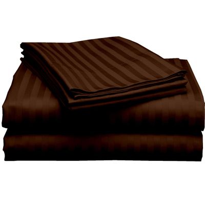3 Piece Set - 800 Thread Count Long Staple Cotton Sateen Weave Quality Bed Fitted Sheet Fits Upto 15 Inch, 3 PC Set - 1 Fitted Sheet & 2 Pillowcase (Full, Chocolate Stripe)