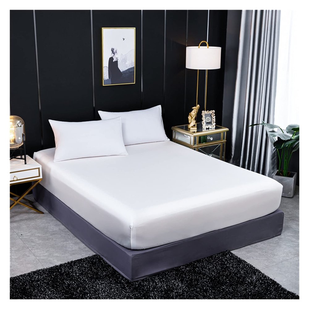 DSMYYXGS Natural Mulberry Silk Fitted Sheet Luxury Solid Color Real Silk Mattress Cover Double Queen Size Elastic Band Bed Sheet (Color : White, Size : Pillowcases40x60cmx2)