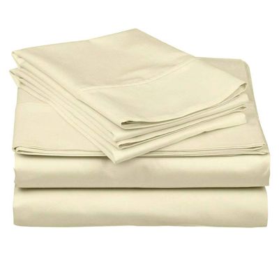 3 Piece Set - 800 Thread Count Long Staple Cotton Sateen Weave Quality Bed Fitted Sheet Fits Upto 6'' - 10'' Inch, 3 PC Set - 1 Fitted Sheet & 2 Pillowcase (Full, Ivory Solid)