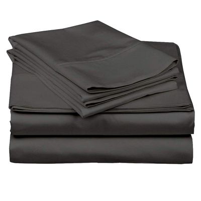 3 Piece Set - 800 Thread Count Long Staple Cotton Sateen Weave Quality Bed Fitted Sheet Fits Upto 18'' - 24'' Inch, 3 PC Set - 1 Fitted Sheet & 2 Pillowcase (King, Dark Grey Solid)