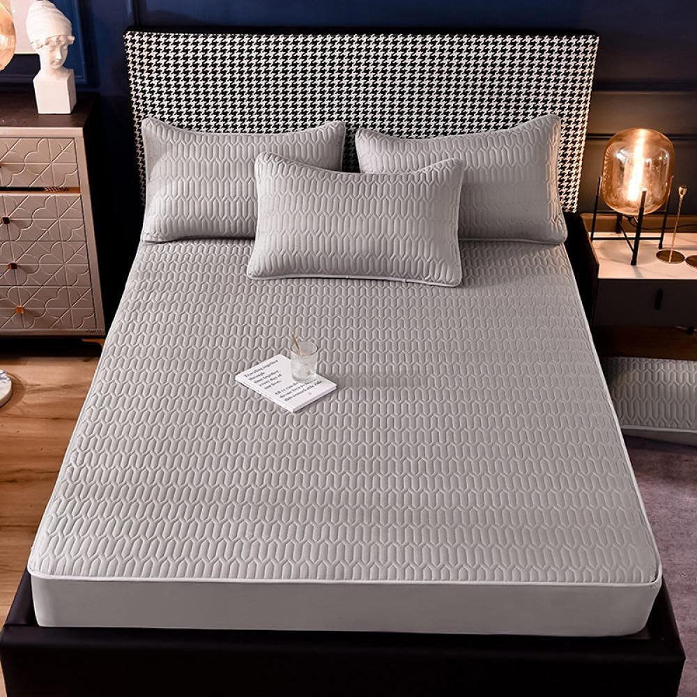 CFYCYHDZHT Cozy T Shirt Soft Thick Quilted Non Slip Deep Pocket Fitted Sheets, Cartoon Printed Mattress Protector for Boys Girls Bedroom Light Grey 100200cm