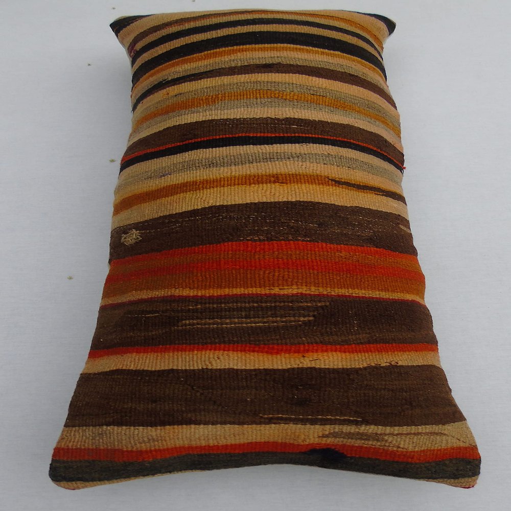 16''x39'' Striped Lumbar Pillowcase, Ethnic Pillow Throw, Bohemian Decor Pillowcase, Kilim Home Decor Pillowcase, Turkish Kilim Pillow Throw, Unique Designed Kilim Pillow Cover, Boho Sofa Pillow Cover
