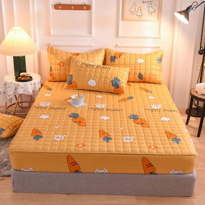 CFYCYHDZHT Comfortable Bed Sheet Thick Quilted Non Slip Deep Pocket Fitted Sheets, Cartoon Printed Mattress Protector for Boys Girls Bedroom Radish 180200cm