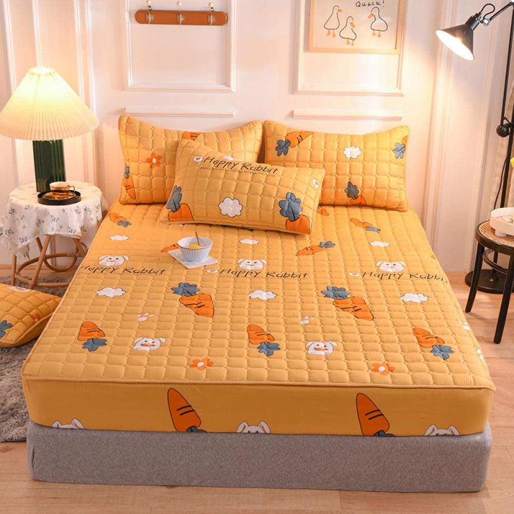 CFYCYHDZHT Comfortable Bed Sheet Thick Quilted Non Slip Deep Pocket Fitted Sheets, Cartoon Printed Mattress Protector for Boys Girls Bedroom Radish 180200cm