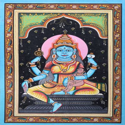 Exotic India Goddess Ashta Matrika - WATER COLOR PAINTING ON PATTI FOLK ART FROM THE TEMPLE TOWN PURI (ORISSA) -