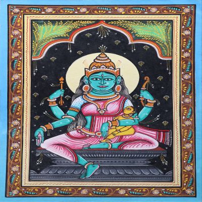 Exotic India Goddess Ashta Matrika - WATER COLOR PAINTING ON PATTI FOLK ART FROM THE TEMPLE TOWN PURI (ORISSA) -