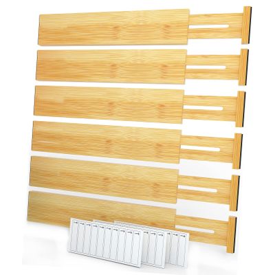 SpaceAid Bamboo Drawer Dividers (Need 2.35" Deep Drawer) Kitchen Adjustable Drawer Organizers, Expandable Organization for Home, Office, Dressers and Bathroom, 6 Dividers (13.25-17 in)