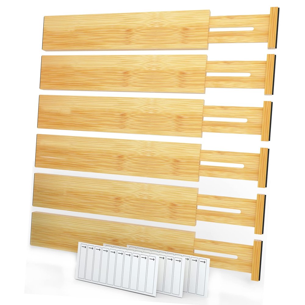 SpaceAid Bamboo Drawer Dividers (Need 2.35" Deep Drawer) Kitchen Adjustable Drawer Organizers, Expandable Organization for Home, Office, Dressers and Bathroom, 6 Dividers (13.25-17 in)
