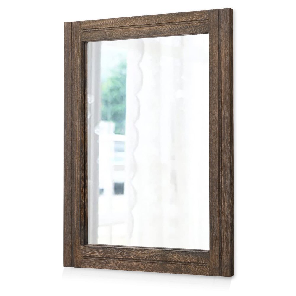 AAZZKANG Rustic Wood Mirror Rectangle Decorative Wall Hanging Mirrors with Frame Large 20"x16" for Bedroom Living Room Bathroom Home Entryway