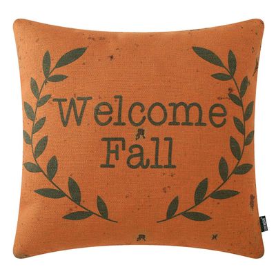 TRENDIN Welcome Fall Pillow Cover 18x18 Inches, Farmhouse Orange Sayings Throw Pillowcase for Autumn Decoration, Decorative Square Cushion Case for Sofa Couch Office PL686TR