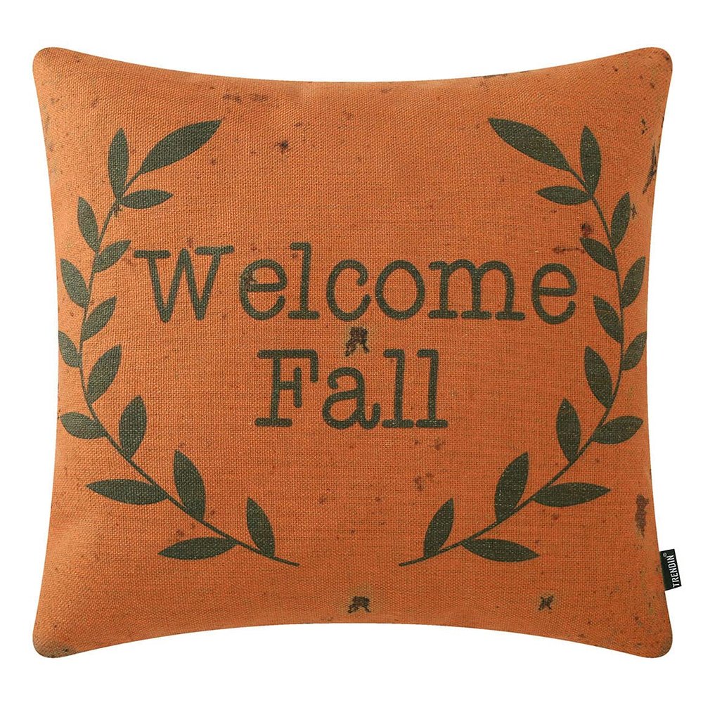 TRENDIN Welcome Fall Pillow Cover 18x18 Inches, Farmhouse Orange Sayings Throw Pillowcase for Autumn Decoration, Decorative Square Cushion Case for Sofa Couch Office PL686TR
