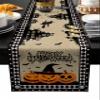 Edwiinsa Luxury Table Runners 72 Inche Long, Halloween Haunted Castle Cotton-Linen Table Runner 16x72, Dresser Scarves Durable Washable Tablecloth Modern Decorations, Pumpkin Raven Skull Bats view 1