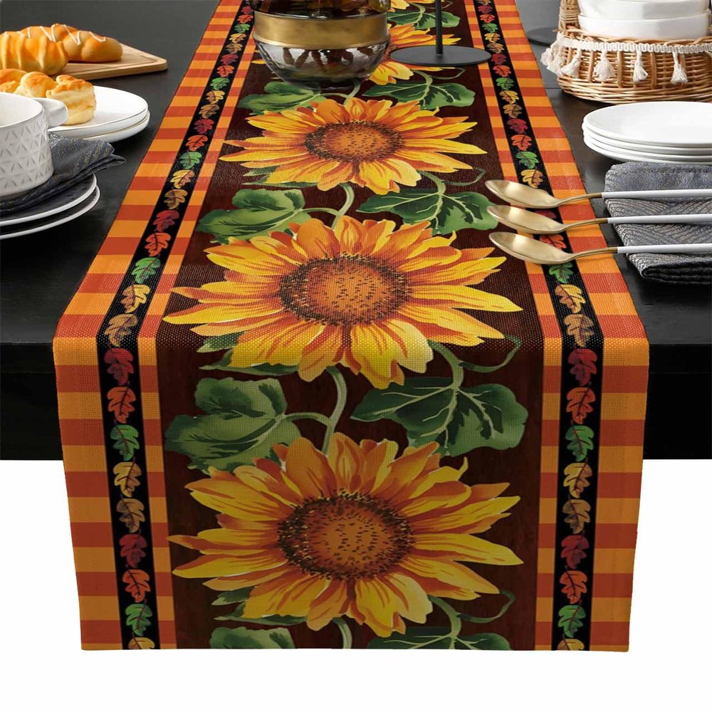 Edwiinsa Luxury Table Runners 120 Inche Long, Fall Thanksgiving Cotton-Linen Table Runner 13x120, Dresser Scarves Durable Washable Tablecloth Modern Decorations, Orange Buffalo Check Plaid