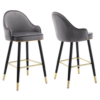 Barstools Bar Stools Set of 2 Kitchen Stool Velvet Metal Legs Upholstered Seat with Backrest, Breakfast Dining Stools for Island Counter Bar Chairs