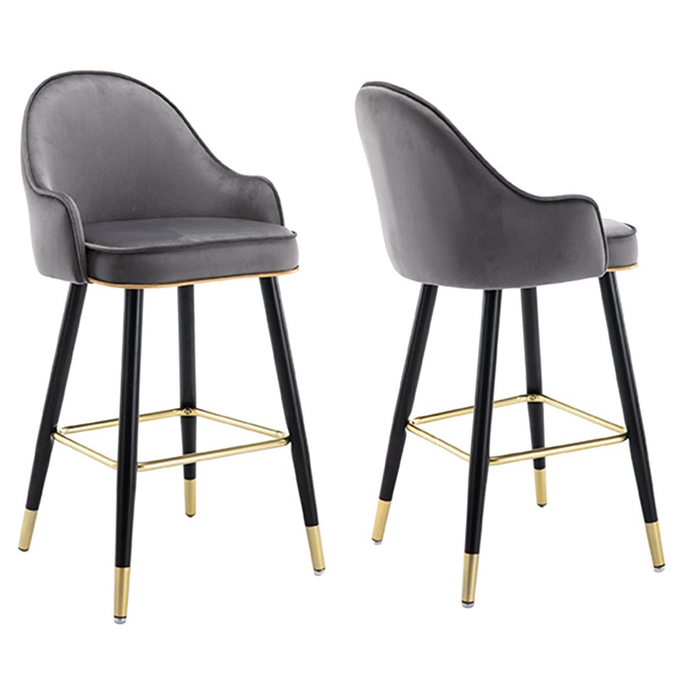 Barstools Bar Stools Set of 2 Kitchen Stool Velvet Metal Legs Upholstered Seat with Backrest, Breakfast Dining Stools for Island Counter Bar Chairs