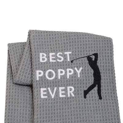 LEVLO Dad Golf Towel Embroidered Golf Towel Gift Golf Father Gift Best Papa/Pops/Grampy/Papaw/Dad/Poppy Ever Golf Towel with Clip (Best Poppy-Grey)