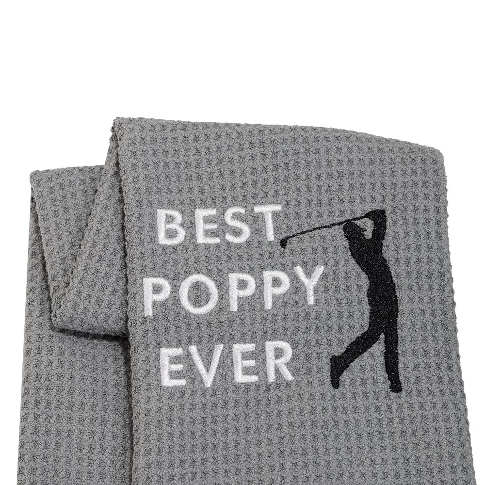 LEVLO Dad Golf Towel Embroidered Golf Towel Gift Golf Father Gift Best Papa/Pops/Grampy/Papaw/Dad/Poppy Ever Golf Towel with Clip (Best Poppy-Grey)