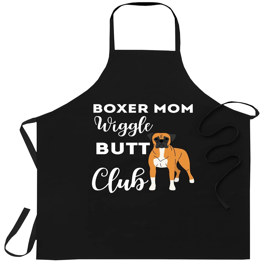 xPuffer Dog Black Apron - Boxer Mom Wiggle Butt Club design Boxer design Dog design Birthday Cooking Aprons Kitchen Decor